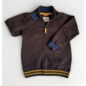 Mini Boden Boys Brown Zip Up Blue & Yellow Striped Jacket Childs 7-8 Youth